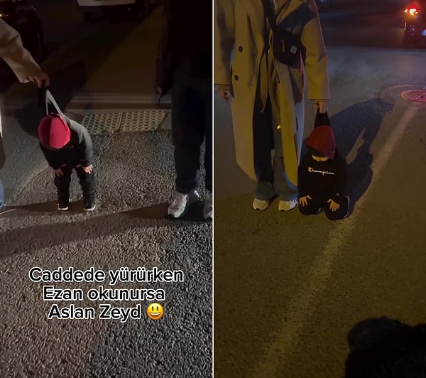 Ailesi tarafından paylaşılan görüntüleri sık sık viral olan ufaklık bu defa yolda yürürken ezan sesi duydu. Görseli