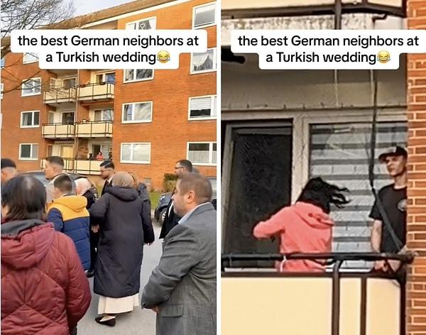Almanya'da gerçekleştirilen bir Türk düğününde evin önünde davul zurnalar çalındı.