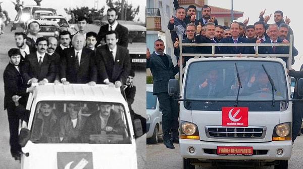 31 Mart Yerel Seçimleri’ne tek başına girmeye karar veren Yeniden Refah Partisi’nin genel başkanı Fatih Erbakan da babasının izinden giderek açık kasa kamyonla seçmenlerden oy istedi.