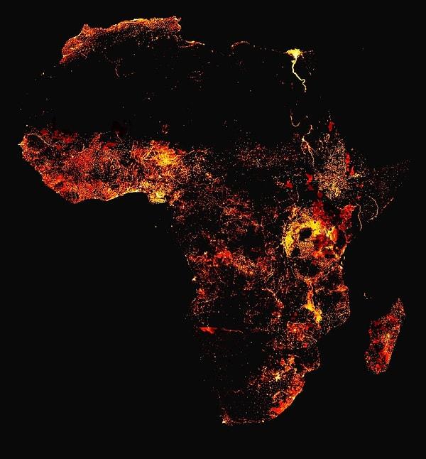 7. Afrika'nın popülasyon yoğunluğu haritası.