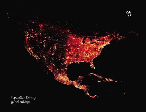 6. Amerika'nın nüfus yoğunluğu haritası.