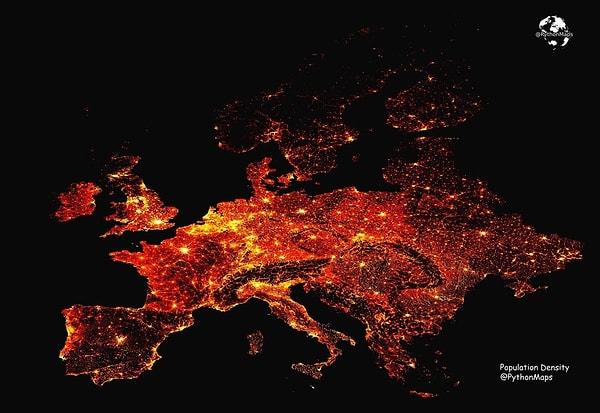 11. Avrupa'nın popülasyon yoğunluğu haritası.