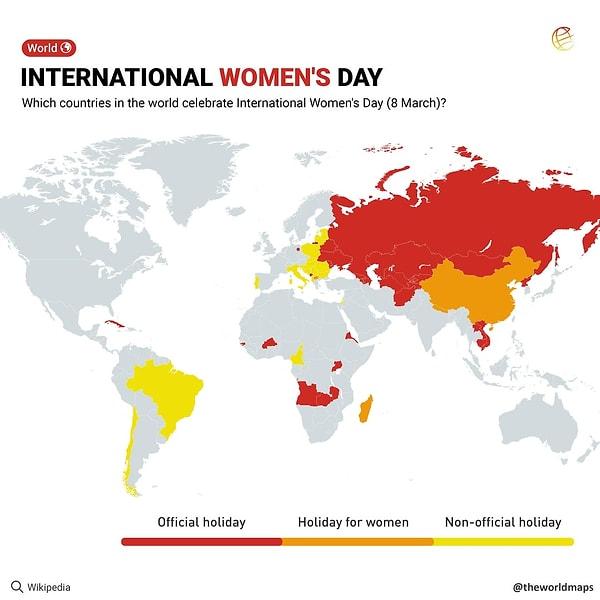 14. Dünya Kadınlar Günü'nün kutlandığı ülkeler.