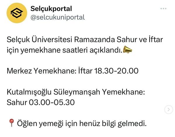 Kutalmışoğlu Süleymanşah Yemekhanesi'nde ise 03.00-05.30 arası sahur verileceği duyuruldu.