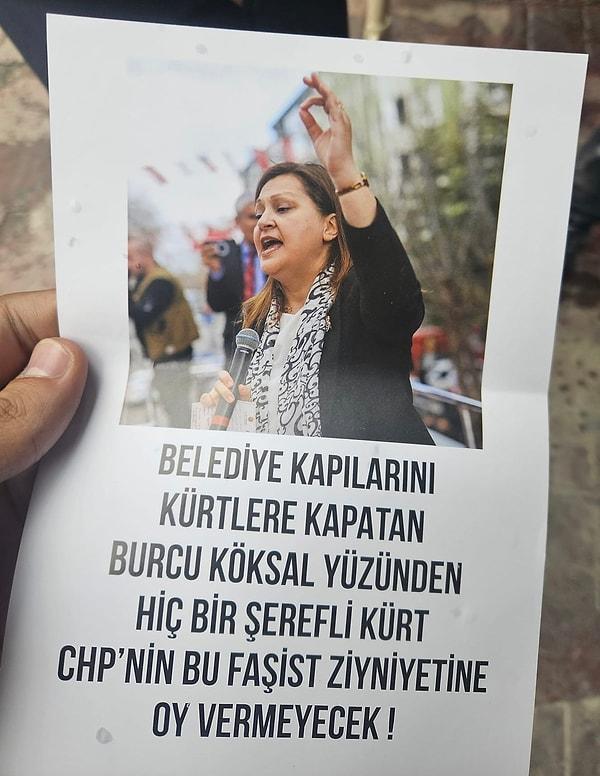 İstanbul’da Kürt kökenli seçmenlerin yoğun olarak yaşadığı Beyoğlu Tarlabaşı bölgesinde, üzerinde Burcu Köksal’ın yer aldığı broşürler dağıtıldı.