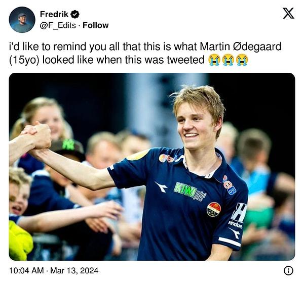 "Bu tweet atıldığında Martin Ødegaard'ın (15 yaşında) böyle göründüğünü hepinize hatırlatmak isterim."👇