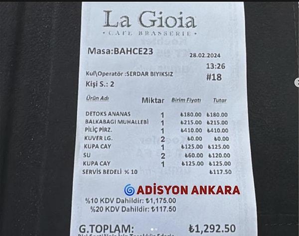 Ankara'nın en elit kafelerinden La Gioia'ya gidemeyenlerdenseniz hesabına birlikte bakabiliriz.