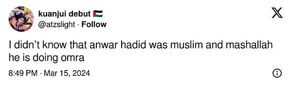 "Anwar Hadid'in Müslüman olduğunu bilmiyordum, o hacca gidiyor."