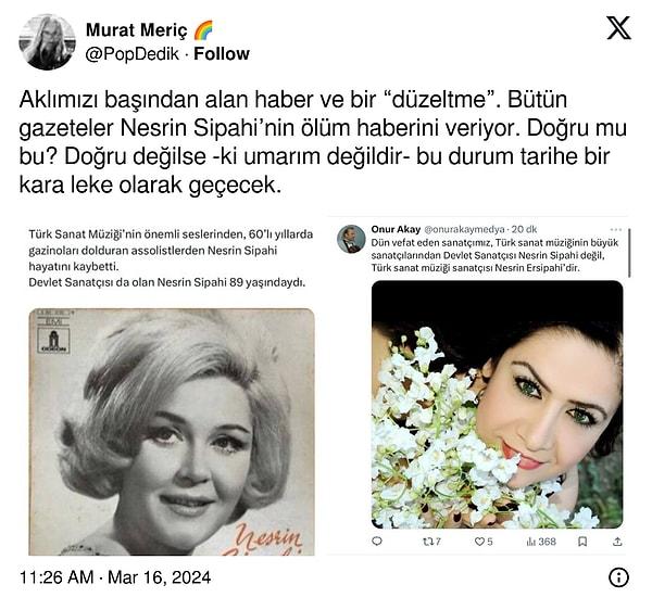Ana kaynakta doğru kişiden bahsedilmesine rağmen, Nesrin Ersipahi yerine Nesrin Sipahi'nin ölüm haberinin yayıldığını gören sosyal medya kullanıcıları duruma tepki gösterdi.