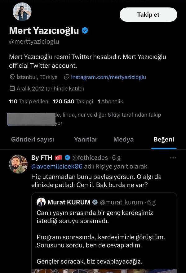 İBB adayı Murat Kurum hakkındaki bir gönderiyi beğendiği fark edilen ünlü oyuncu ilk açıklamayı yine Twitter (X) hesabından yaptı.
