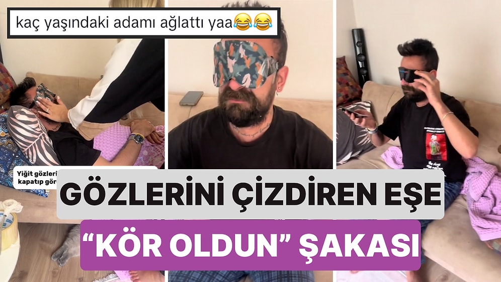 Göz Çizdirme İşlemi Yaptıran Eşinin Koruyucu Gözlüğünü Uyku Gözlüğüyle Kapatıp Kör Oldun Şakası Yapan Kadın