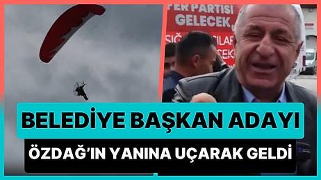 Zafer Partisi Belediye Başkan Adayı Süleyman Yalvaç, Ümit Özdağ’ın Yanına Paramotorlu Paraşütle Uçarak Geldi