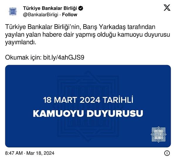 Türkiye Bankalar Birliği, siyasete alet olmak istemediklerini açıklayarak bu konuda hassasiyet beklediklerini belirtti.