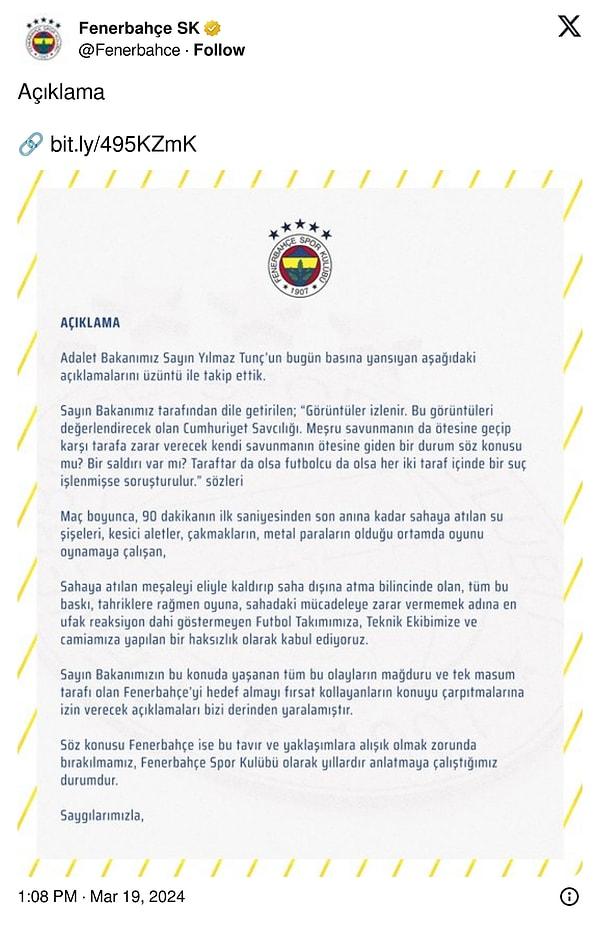 Fenerbahçe'nin açıklaması👇