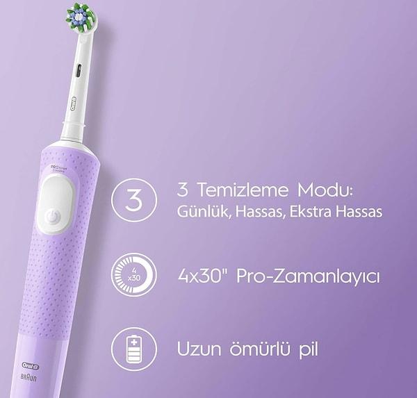 OralB Vitality Pro Lila, diş temizliği konusunda kullanıcılarına maksimum konfor ve etkinlik sağlıyor!