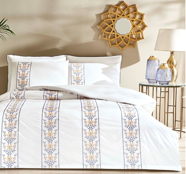 7. Linens Carme Pamuk Brode Çift Kişilik Nevresim Takımı Beyaz