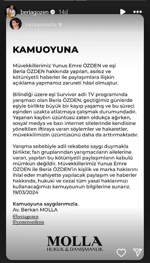 10. Survivor All Star'da olaylar bitmek bilmezken yarışmacıların aileleri de yarışma dışında kavga etmeye devam ediyor. Yunus Emre'nin eşi Beria'nın bebeğini kaybettiğine Aleyna'nın annesi Zuhal Kalaycıoğlu inanmazken, Beria'dan beklenmedik bir hamle geldi.