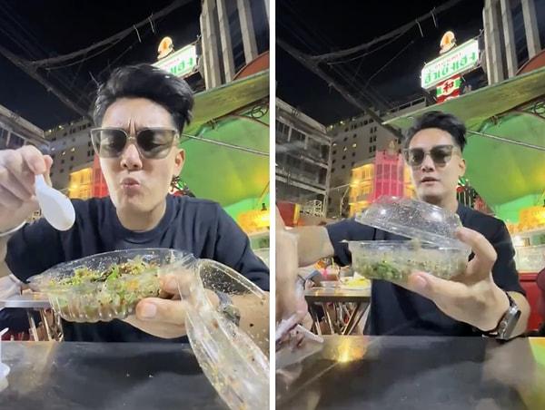 Bir genç Tayland'ın başkenti Bangkok'ta yediği bir akşam yemeğini paylaştı.
