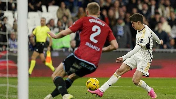 Eflatun-beyazlı formayla ilk gol sevincini Celta Vigo karşısında yaşayan Arda Güler'in Osasuna maçında orta sahadan yaptığı vuruşun direğe takılması, hem Türkiye'de hem de İspanya'da gündem olmuştu.