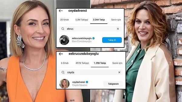 Ebru Cündübeyoğlu ve Ceyda Düvenci sosyal medya hesapları üzerinden takipleşiyor ve hatta beğenileşiyormuş!