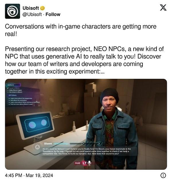 Ubisoft, daha akıllı NPC'ler oluşturmaya çalışıyor.