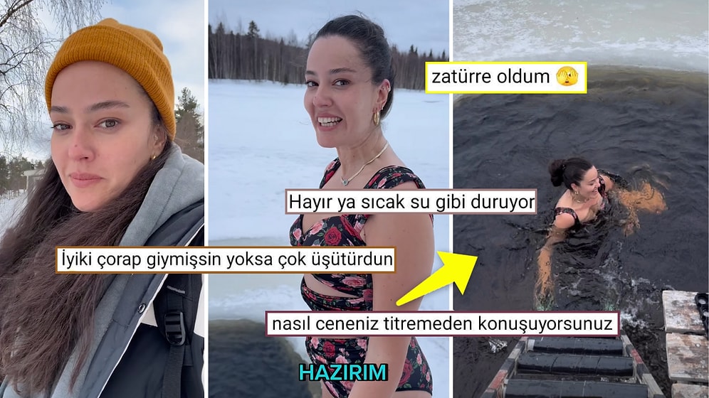 Pelin Akil Finlandiya Tatilinde Buzun Ortasındaki Göle Girdi! O Anları İzleyenlerin Resmen Çenesi Titredi!