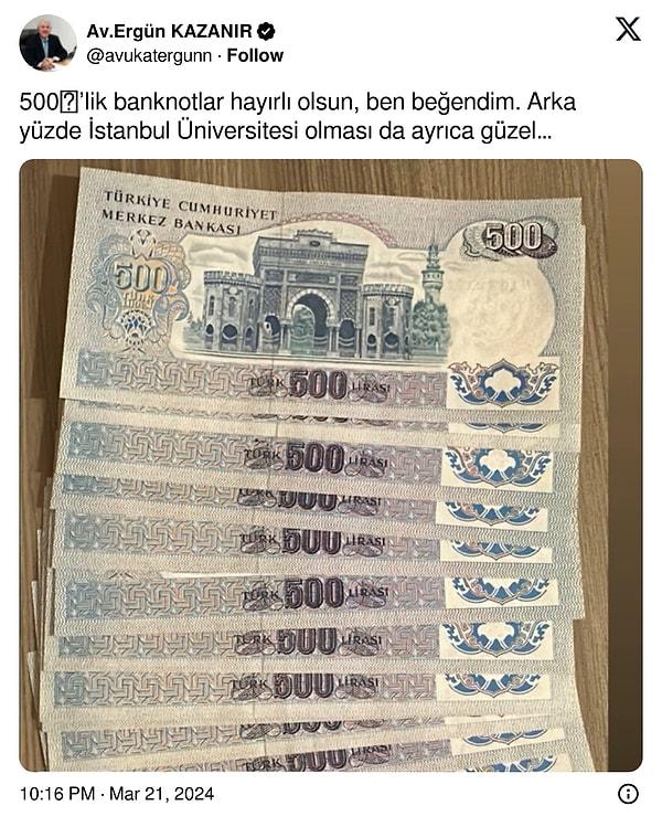 Twitter'ın ünlü parodi hesaplarından "Avukat Ergün Kazanır" eski 500 liralık banknotları yeni basım olarak sununca inanan da çok oldu.