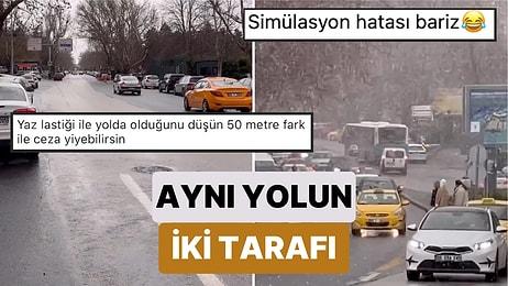 Simülasyon Hata Verdi: Ankara'da Yolun Sadece Bir Tarafına Yağan Kar Görenleri Şaşırttı