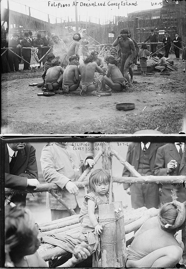 8. 1904'te Coney Island insan Hayvanat Bahçesi'nde sergilenen insanlar.