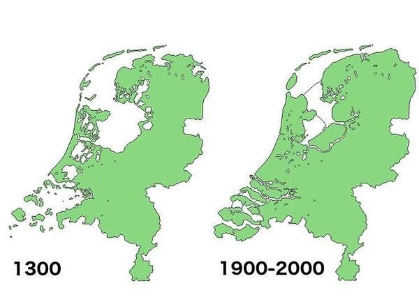 1. 1900-2000'lere kıyasla 1300'ler Hollanda haritası.