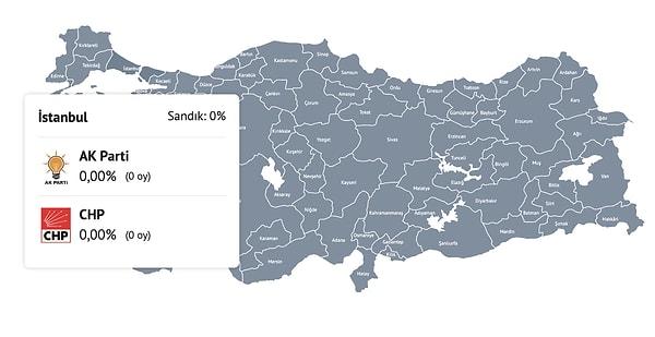 Seçim sonuçlarının anlık aktarıldığı Türkiye haritası üzerinden, bütün illerin güncel seçim sonuçlarını detaylı bir şekilde görüntüleyebilirsiniz.
