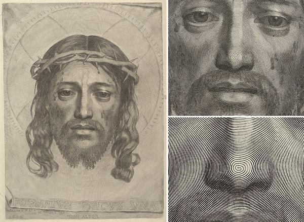 7. Aziz Veronica Sudarium'u, Fransız sanatçı Claude Mellan tarafından M.S 1649'da yapılan, İsa peygamberin burnunun ucundan başlayan, spiral şeklindeki kesintisiz tek bir çizgiden oluşturulan bir gravürdür. Claude Mellan'ın ustalık gösterisi baskıresmin en büyük başarılarından biridir.