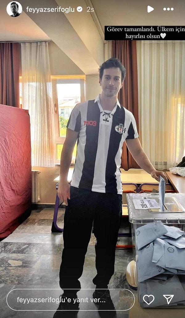 Feyyaz Şerifoğlu oy vermeye Beşiktaş formasıyla gitti.