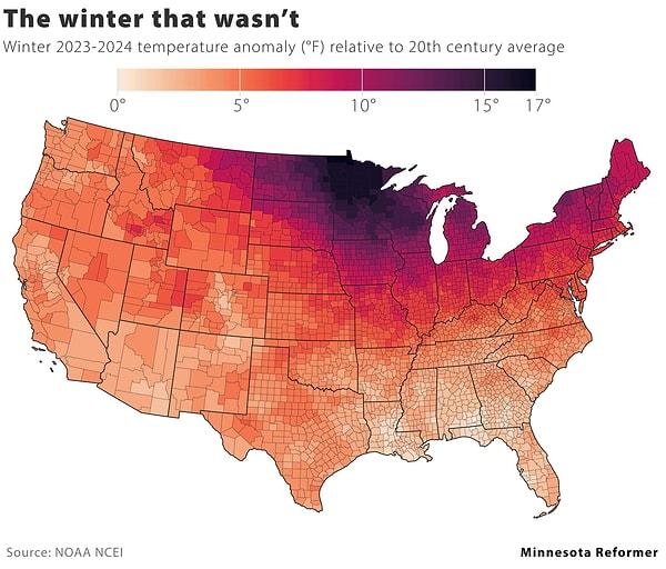 8. 2023-2024 yıllarında Amerika'da kışın ortalama sıcaklık.