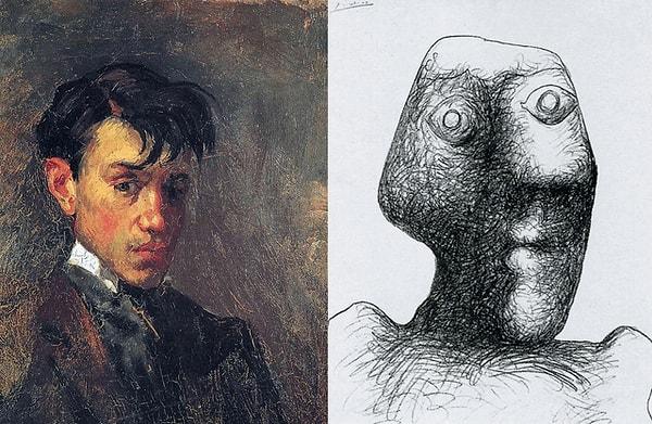 2. Pablo Picasso'nun ilk (1896) ve son (1972) otoportresi. İlk portresini 15 yaşındayken, son portresini ise 91 yaşındayken yaptı.