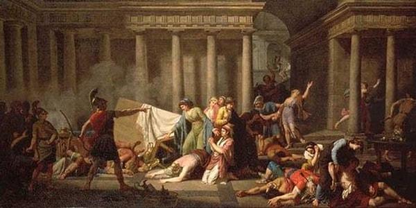 Odysseus kills dozens of suitors who try to court his wife.
