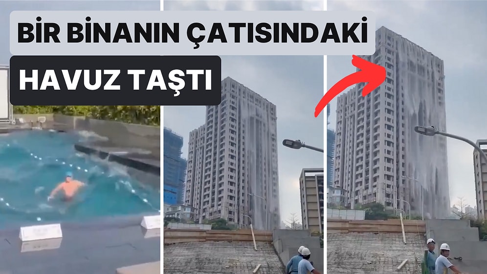 Tayvan'da Meydana Gelen 7,4 Büyüklüğünde Depremde Bir Binanın Yüzme Havuzundaki Sular Taştı