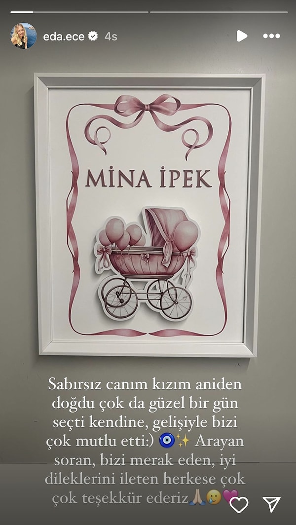 Kızını kucağına almanın sevincini yaşayan Ece ilk paylaşımında "Sabırsız canım kızım aniden doğdu çok da güzel bir gün seçti kendine" diyerek mutluluğunu paylaştı.