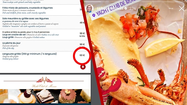 Gel gelelim büyük tartışma yaratan ıstakozun fiyatı da ortaya çıktı. Gazeteci İsmail Saymaz'ın aktardığına göre, AK Partili Şebnem Bursalı'nın Monaco'da yediği, ıstakozun menü fiyatı 250 gram olarak 60 euro.