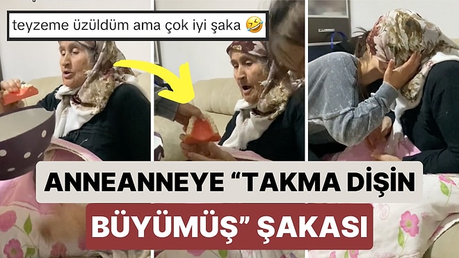 Diş Maketiyle "Takma Dişlerin Büyümüş" Şakası Yapan Torun ve Anneannesinin Gülümseten Anları