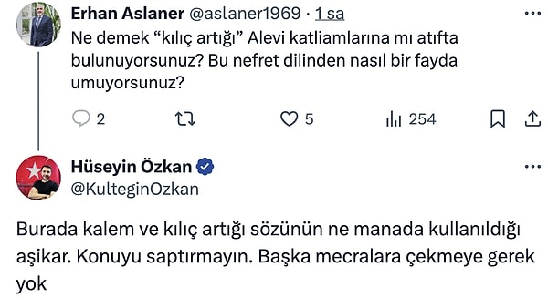 Kılıç artığı ifadesinde Selvi'nin alevi kimliğine gönderme yapıp yapmadığını soran bir kullanıcıya da şu yanıtı verdi.