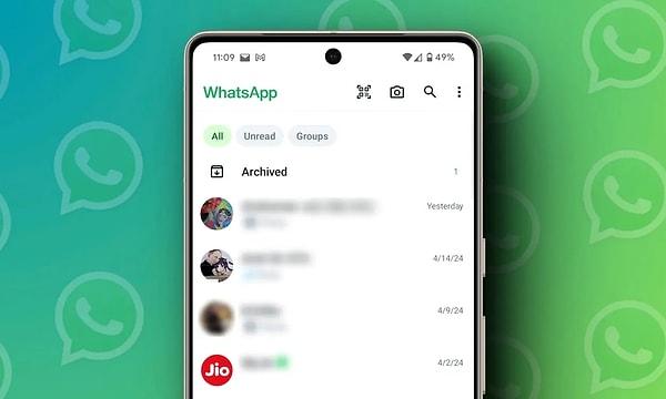 Varsayılan olarak seçilen Tümü filtresi, adından da tahmin edeceğiniz üzere WhatsApp’ınıza gelen mesajları filtrelenmemiş olarak listeliyor.