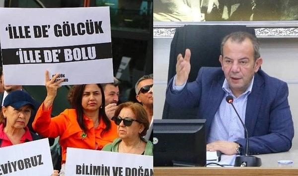 Bolu Belediye Başkanı Tanju Özcan'ın eşi Meral Özcan, belediyeye karşı yapılan protestoya katıldı.