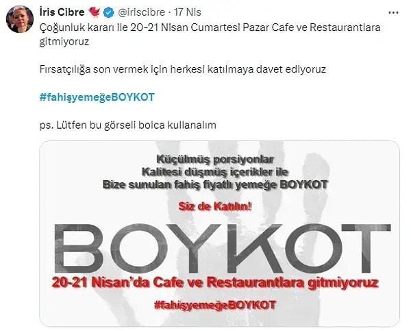 Artan gıda fiyatlarına ve fahiş restoran fiyatlarına tepki gösteren vatandaşlar, sosyal medya üzerinden "Fahiş Yemeğe Boykot" adlı bir kampanya başlattı.