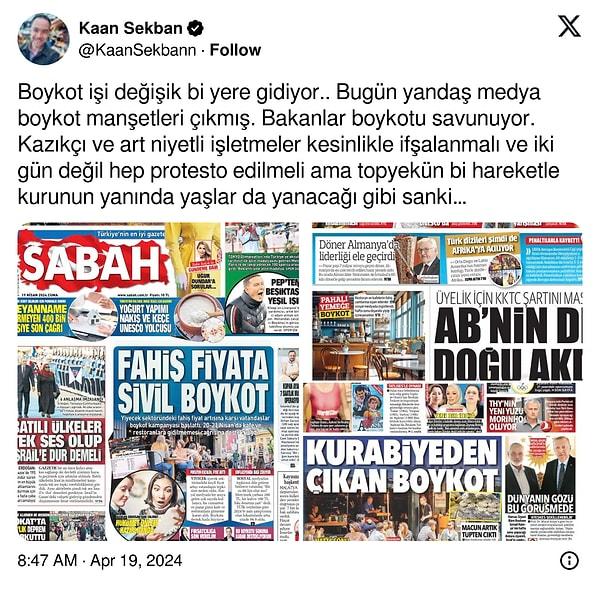 Boykot çağırısıyla ilgili ünlü komedyen Kaan Sekban da bir değerlendirme yayımlayarak olayın özüne bakmak gerektiğini belirtmişti.