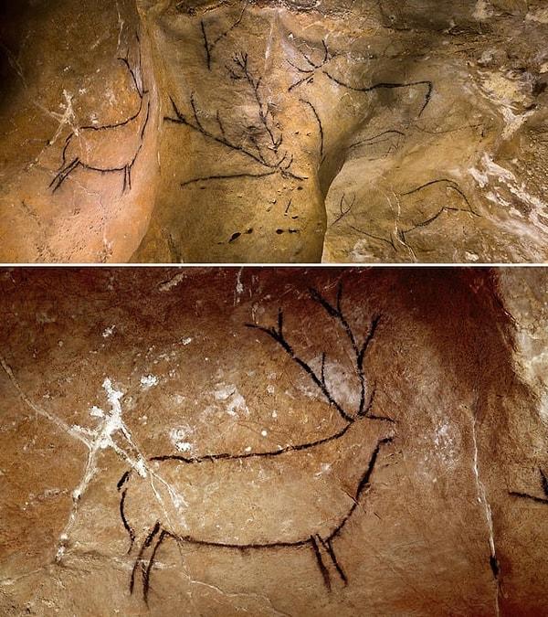 8. Cueva de Las Chimeneas'ta bulunan 15.000 yıllık karakalem geyik çizimleri. (İspanya, M.Ö 13.000)