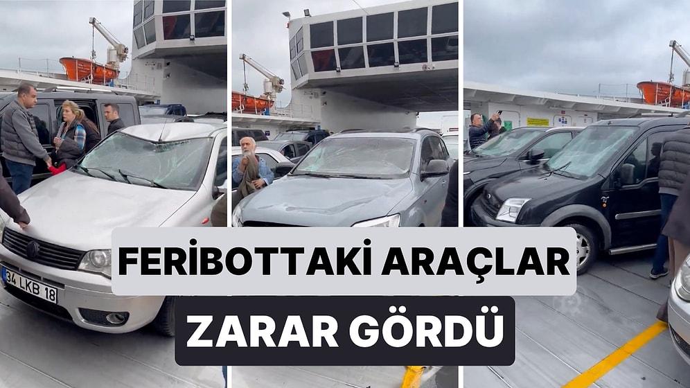 Fırtına Nedeniyle Yalova-Yenikapı Feribotu'nda Onlarca Araç Dalgaların Etkisiyle Birbirlerine Çarptı