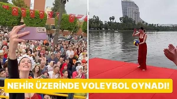 Portakal Çiçeği Festivali'ne Giden Melis Sezen'in Seyhan Nehri'nin Üstünde Voleybol Oynadığı Anlar Olay Oldu!
