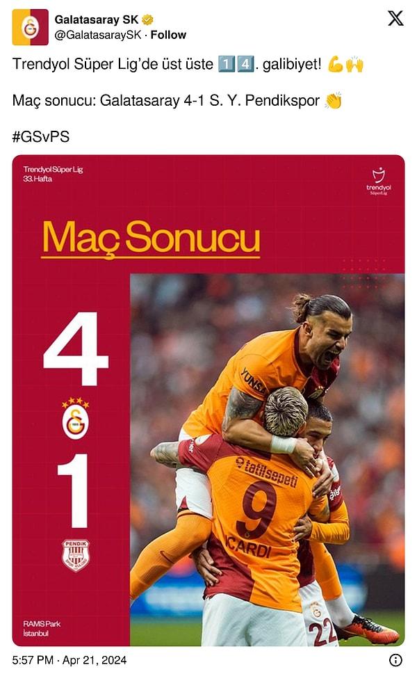 Puanını 90'a yükselten lider Galatasaray'ın maç sonu paylaşımı 👇