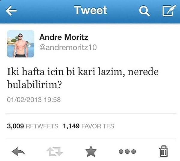 13. Kasımpaşa futbolcusu Andre Moritz'in Türkçe öğrenmeye başlaması ve akabinde attığı tweet...